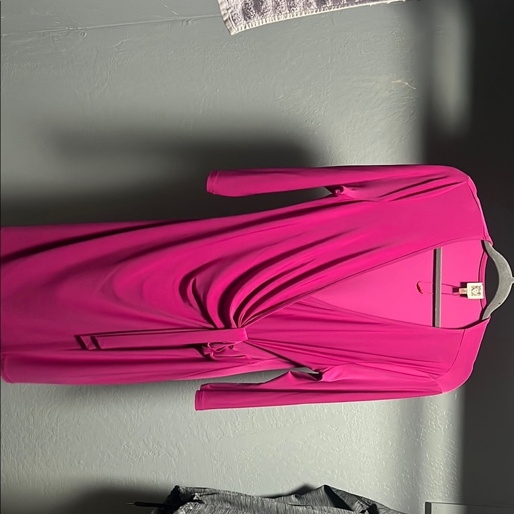 Anne Klein Vibrant Pink Long Sleeve Dress